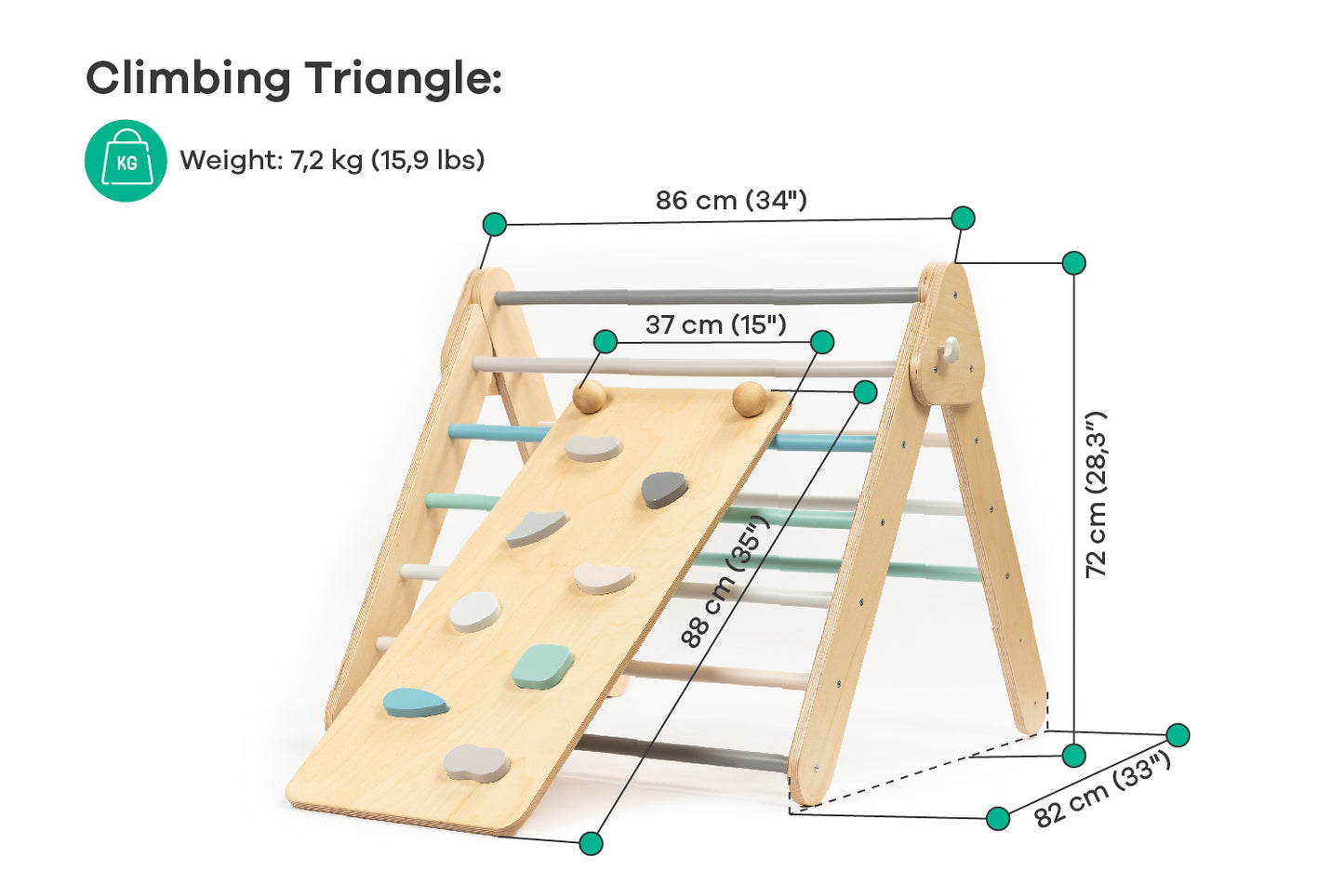 Pikler Triangle - Pastell m/klatrebrett